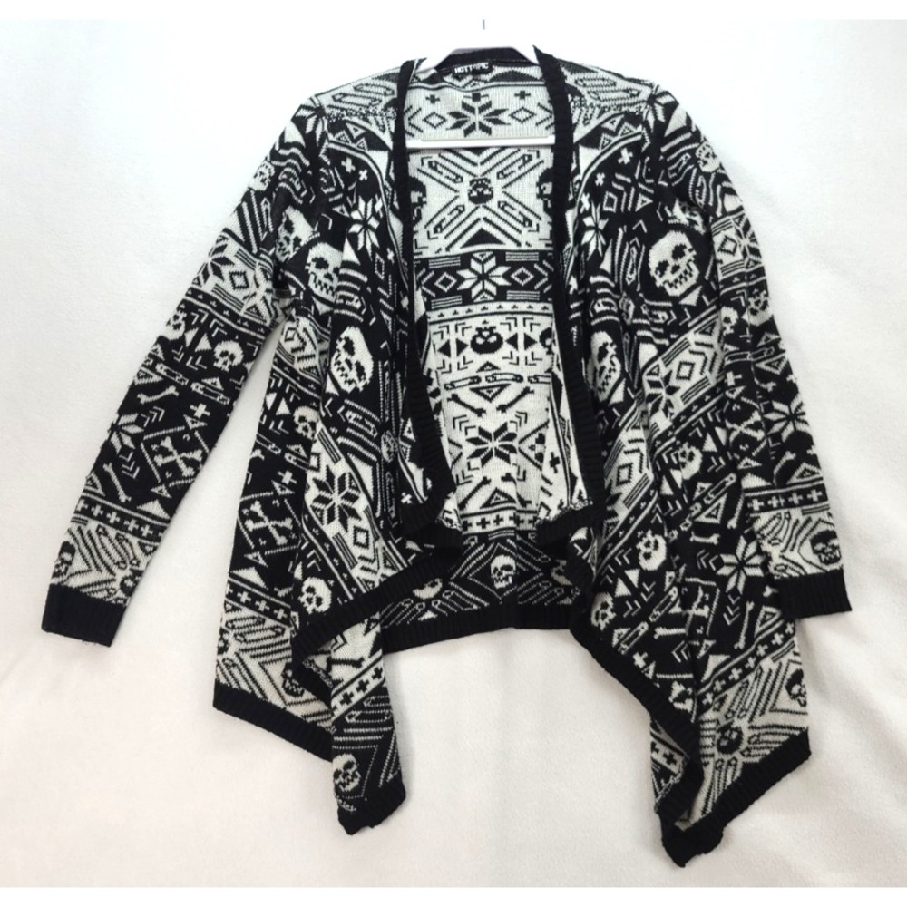 Hot Topic Skulls Fair Isle Womens Open Cardigan Goth Ugly Christmas Sweater Sz S